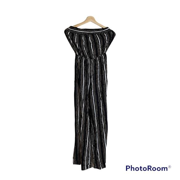 BE COOL Jumpsuit Pantsuit Striped Black Orange Tube Top Tie Waist Strapless - Picture 1 of 4